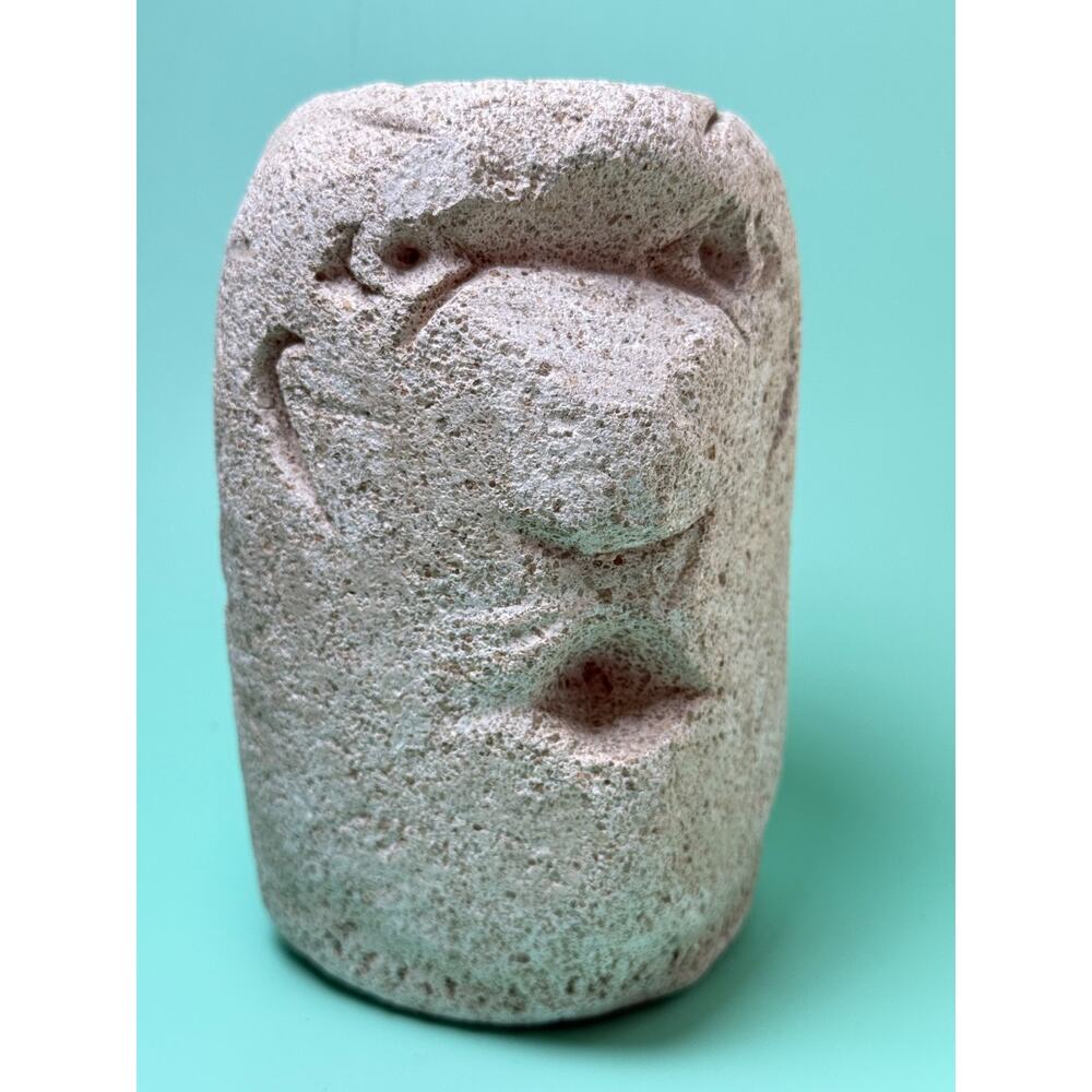 Anthropomorphic Carved Stone Head Sculpture Candle Holder Moai Primitive Idol